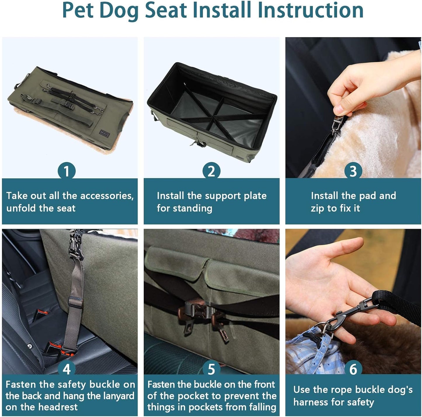 Premium Dog Booster Seat for Two Small Dogs or One Medium Dog (up to 45 lbs) - Spacious Car Seat with Dual Storage Pockets for Cars, Trucks, and SUVs (Large, Dark Brown)