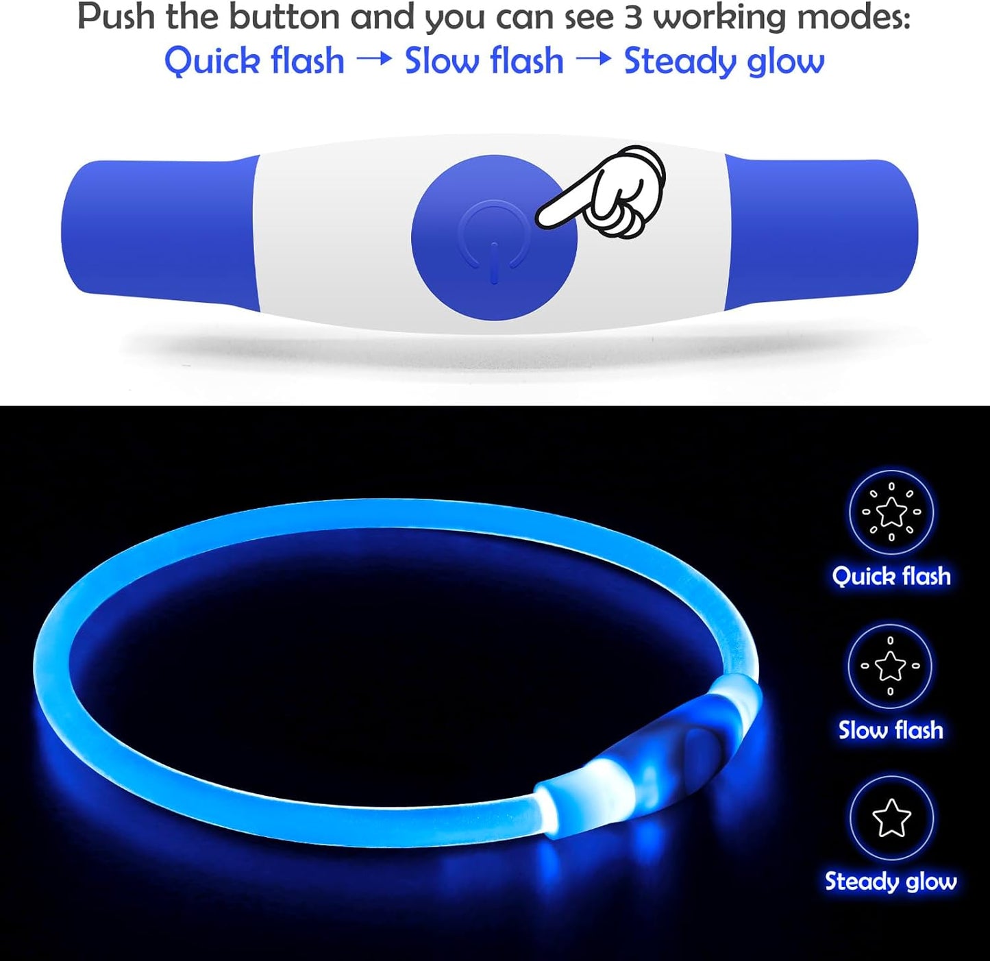 USB Rechargeable LED Dog Collar - Enhanced Night Visibility Safety Necklace for Small, Medium, and Large Dogs (Blue)