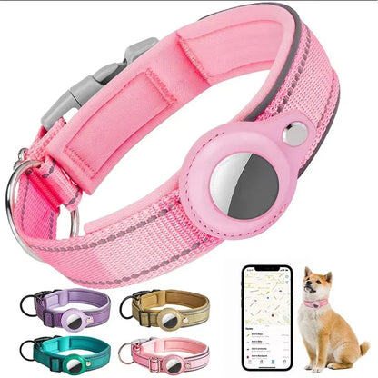 Heavy-Duty Reflective Dog Collar with Adjustable AirTag Holder for Large Dogs