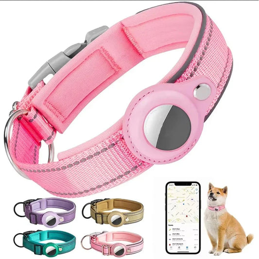 Heavy-Duty Reflective Dog Collar with Adjustable AirTag Holder for Large Dogs