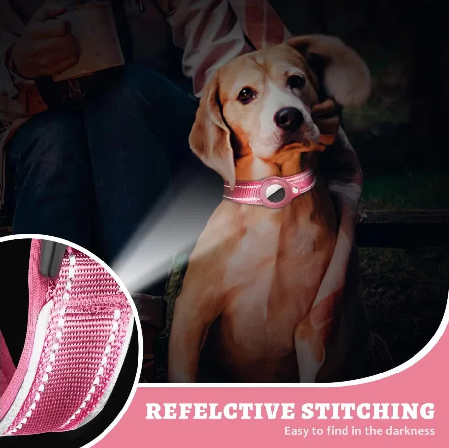 Heavy-Duty Reflective Dog Collar with Adjustable AirTag Holder for Large Dogs