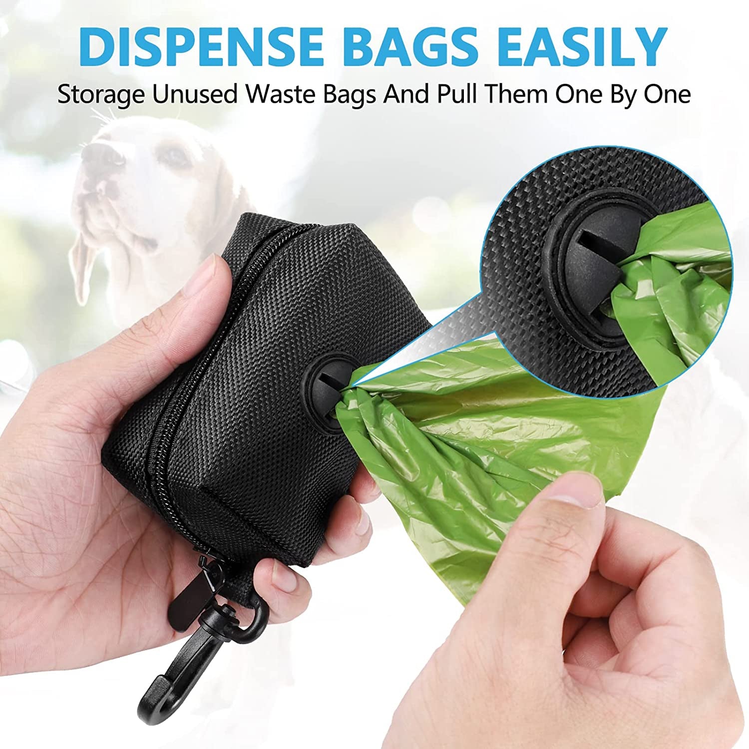 Dog Waste Bag Dispenser - Soft Fabric Zippered Holder for Pet Waste Bags with Leash Attachment - 2-Pack in Purple and Black