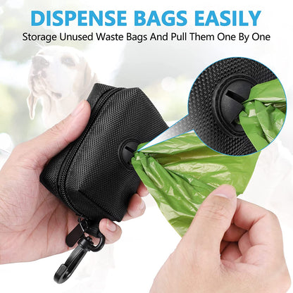 Dog Waste Bag Dispenser - Soft Fabric Zippered Holder for Pet Waste Bags with Leash Attachment - 2-Pack in Purple and Black