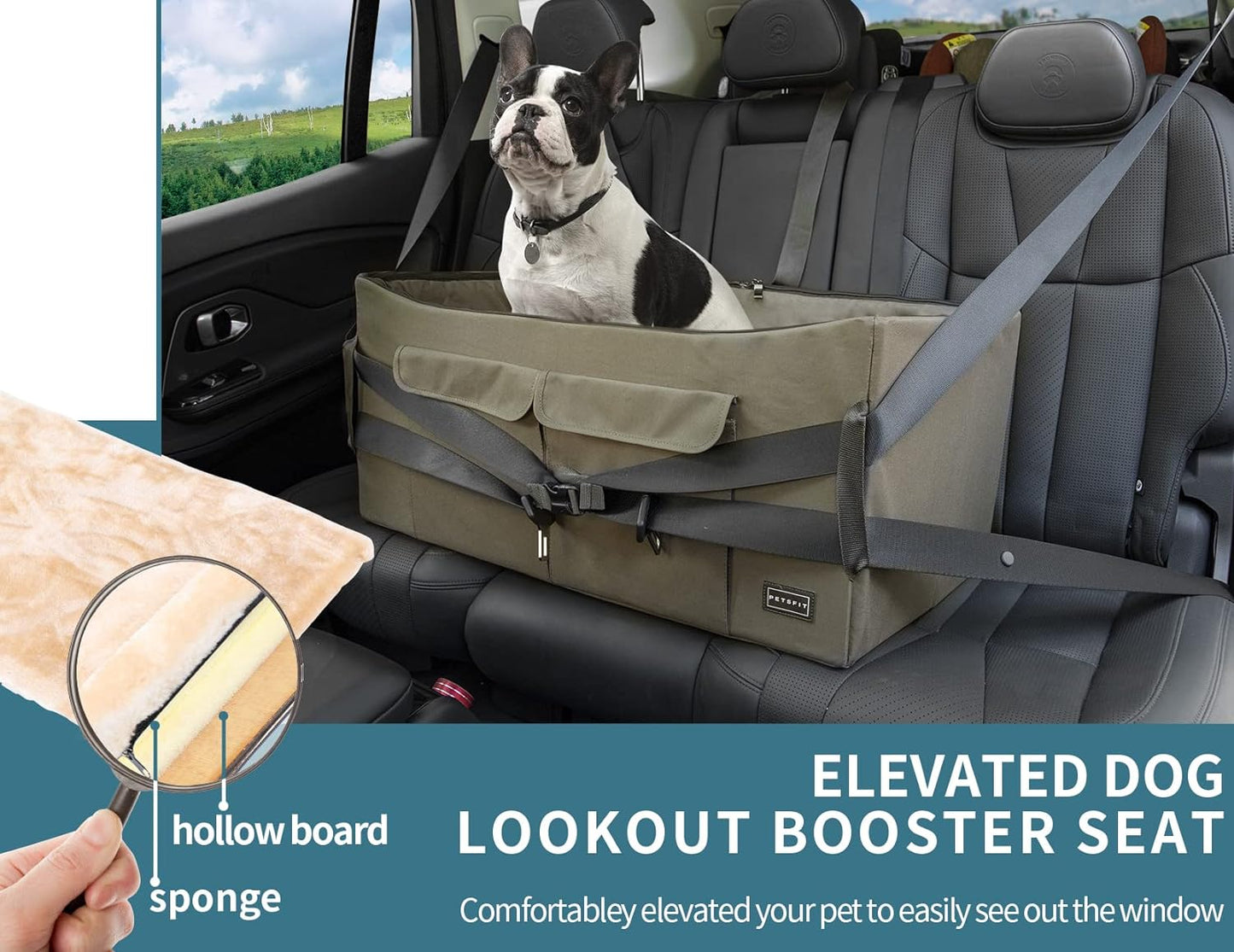 Premium Dog Booster Seat for Two Small Dogs or One Medium Dog (up to 45 lbs) - Spacious Car Seat with Dual Storage Pockets for Cars, Trucks, and SUVs (Large, Dark Brown)