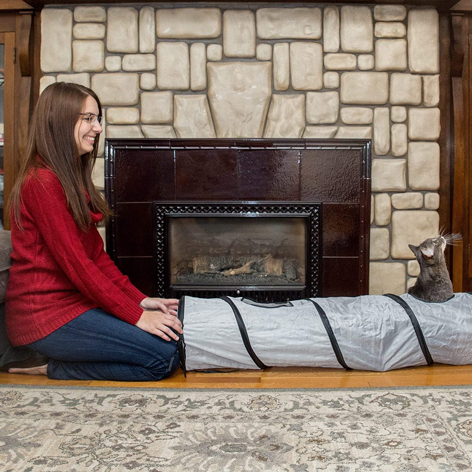 Collapsible Cat Tunnel with Peek Hole and Ball for Indoor Play