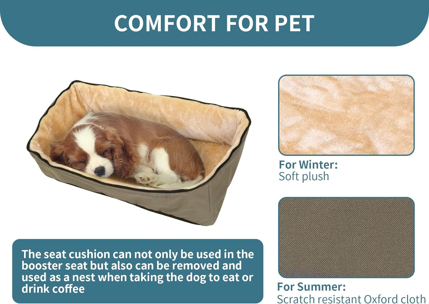 Premium Dog Booster Seat for Two Small Dogs or One Medium Dog (up to 45 lbs) - Spacious Car Seat with Dual Storage Pockets for Cars, Trucks, and SUVs (Large, Dark Brown)