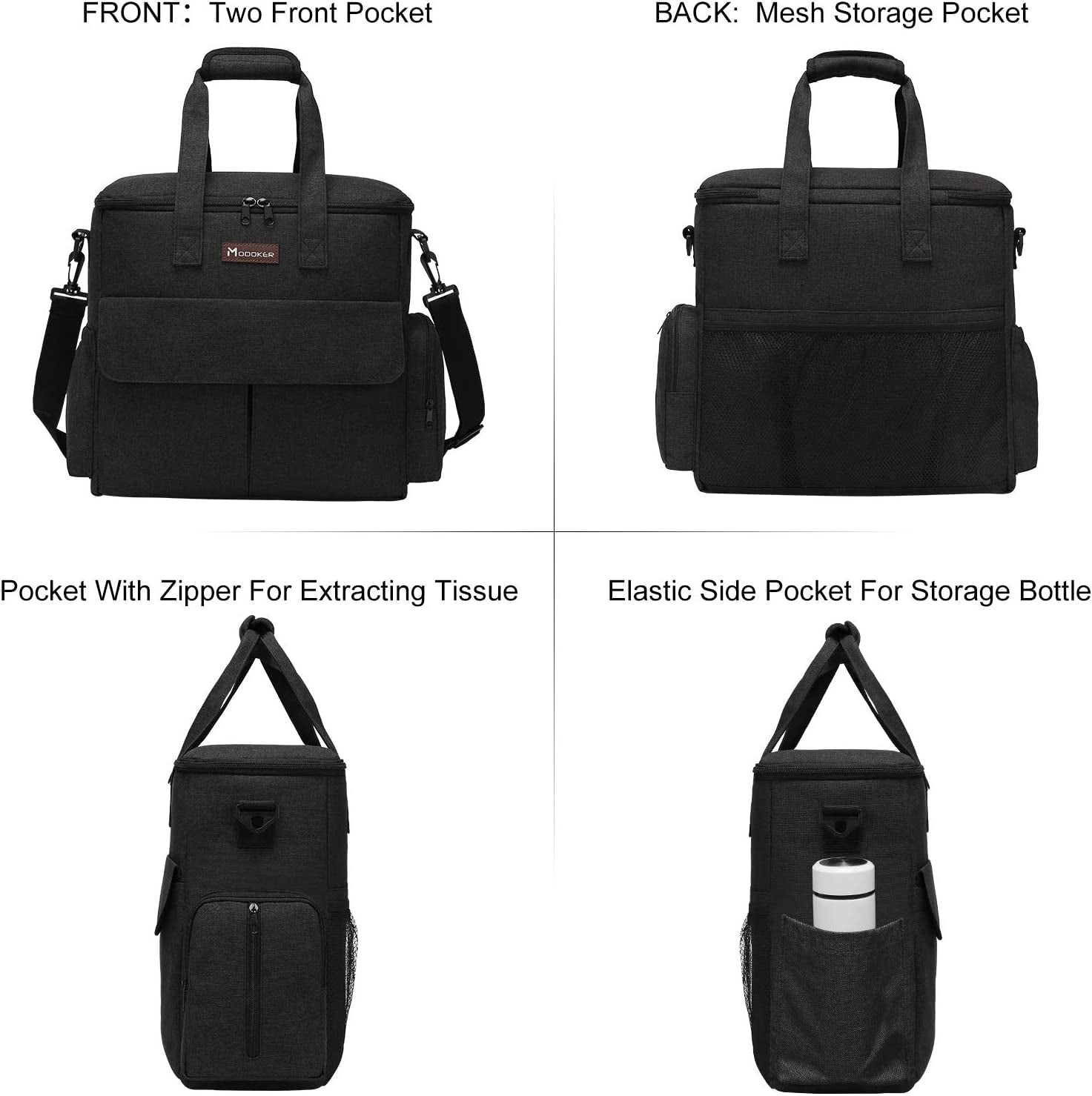 Dog Travel Kit - Weekend Travel Bag Set with Organizer, 2 Collapsible Bowls, and 2 Food Containers (Black)