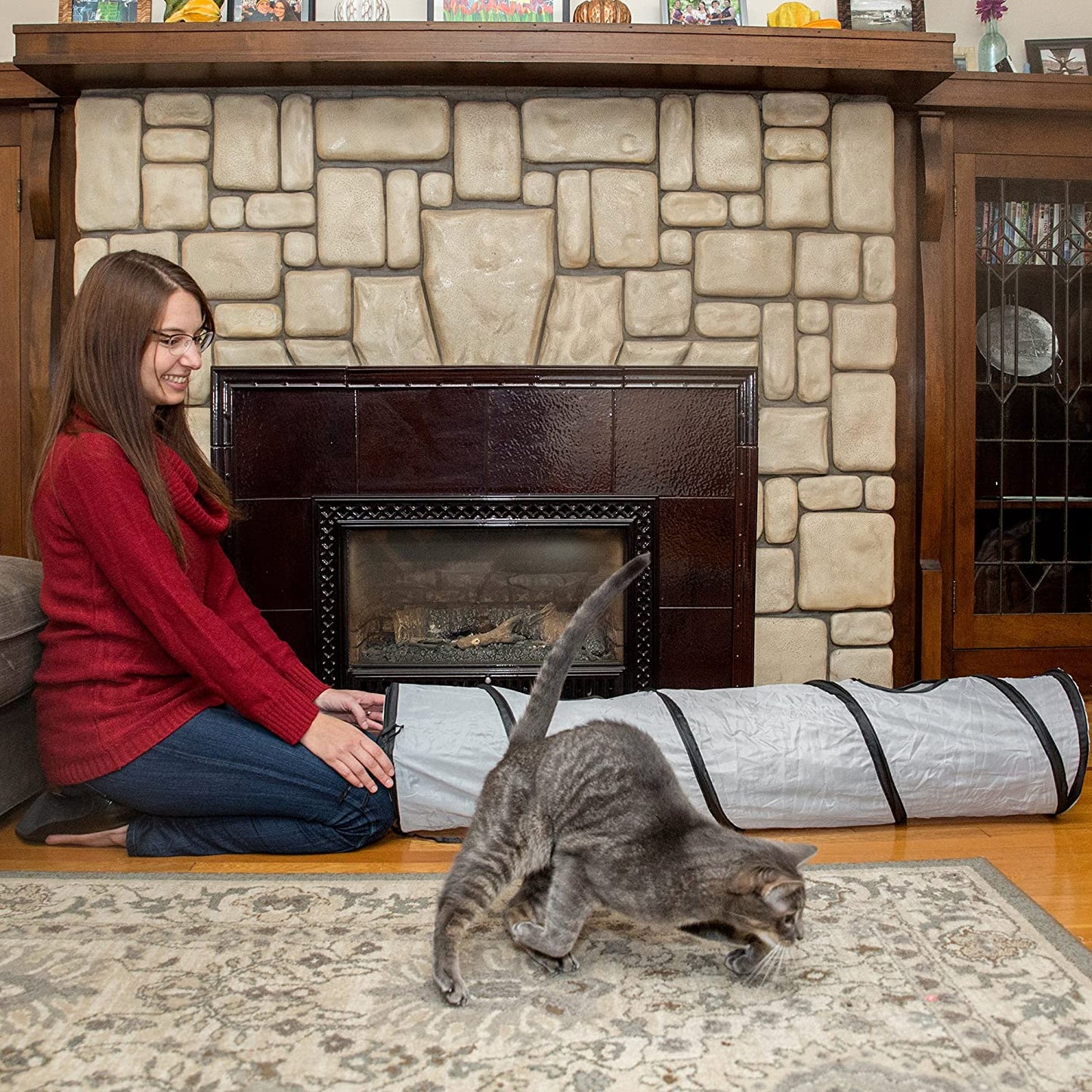 Collapsible Cat Tunnel with Peek Hole and Ball for Indoor Play