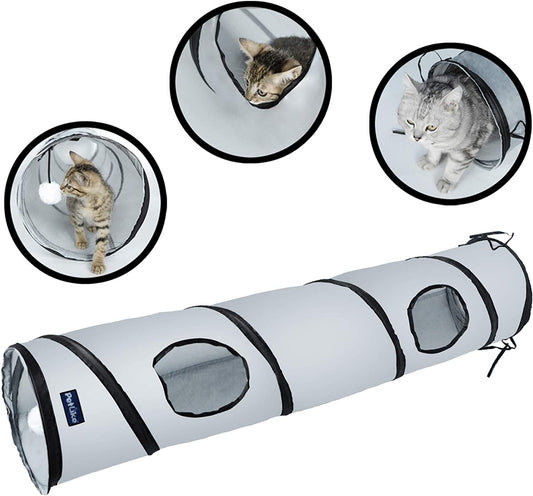Collapsible Cat Tunnel with Peek Hole and Ball for Indoor Play