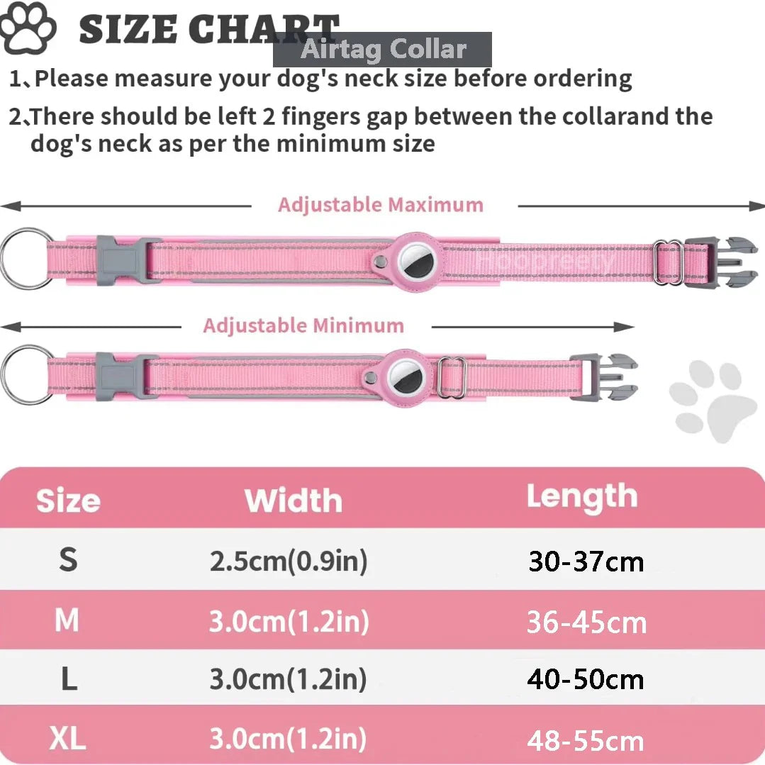 Heavy-Duty Reflective Dog Collar with Adjustable AirTag Holder for Large Dogs