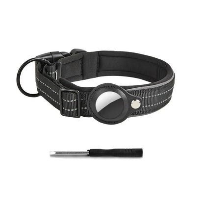 Heavy-Duty Reflective Dog Collar with Adjustable AirTag Holder for Large Dogs