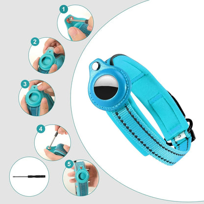 Heavy-Duty Reflective Dog Collar with Adjustable AirTag Holder for Large Dogs