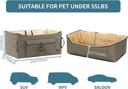 Premium Dog Booster Seat for Two Small Dogs or One Medium Dog (up to 45 lbs) - Spacious Car Seat with Dual Storage Pockets for Cars, Trucks, and SUVs (Large, Dark Brown)
