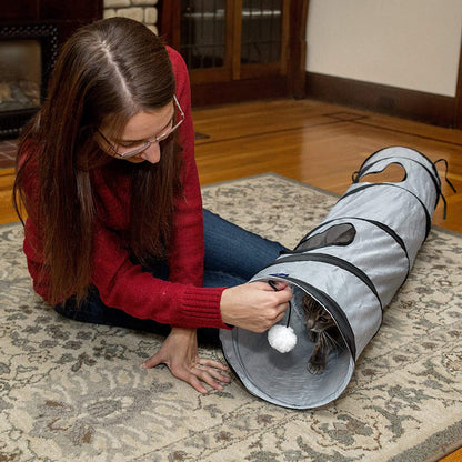 Collapsible Cat Tunnel with Peek Hole and Ball for Indoor Play